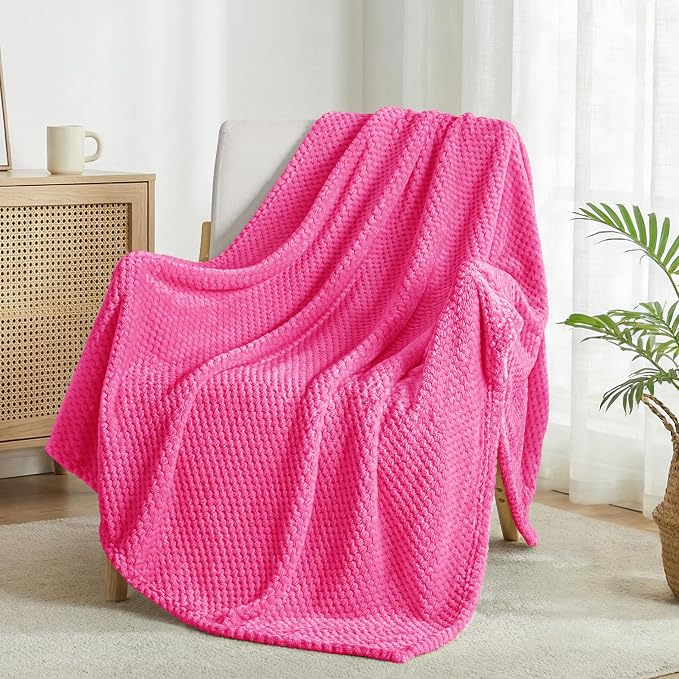 Exclusivo Mezcla Soft Waffle Fleece Bed Blanket Queen Size, Hot Pink | Lightweight Plush Blanket for Bed, Bedroom, Cozy Flannel with Waffle Texture, Stylish Home Decor, All Season, 90x90 Inches