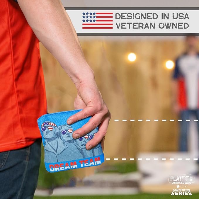 Play Platoon Competition Series Cornhole Bags Set of 8 Regulation Professional Weight Double Sided Slick and Stick with Rubber Sticky Dot Slow Side for Pro Corn Hole Bean Bag Toss Game-Designed in USA