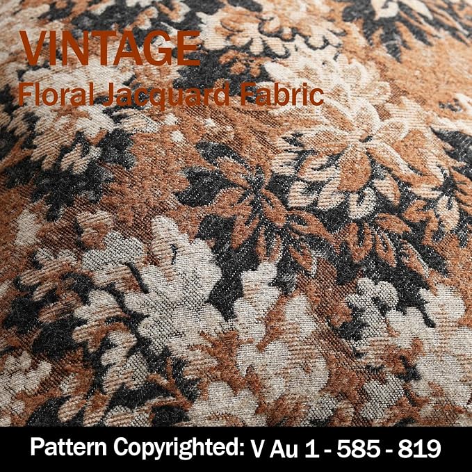 Pack of 2 Vintage Floral Throw Pillow Covers 16x16 Boho Farmhouse Accents Chenille Square Decorative Pillow Cases for Living Room Couch Bed Home Decor, Cognac