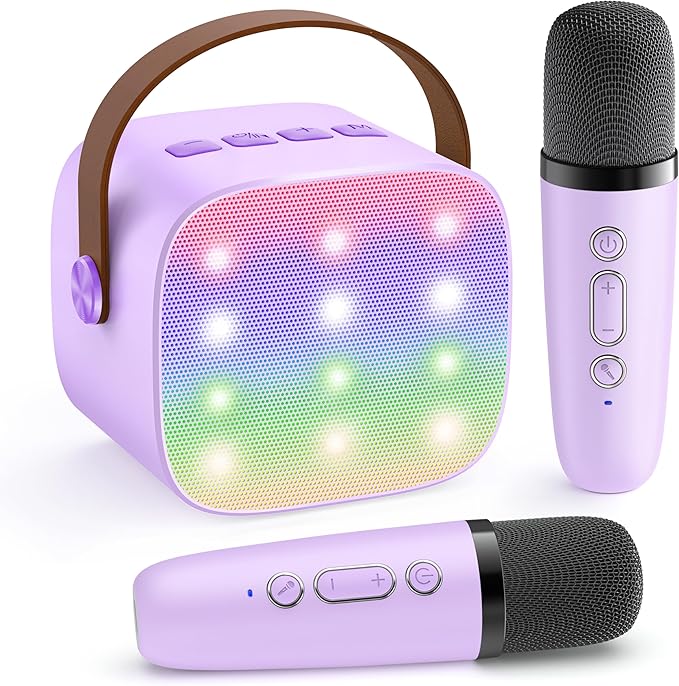 Karaoke Machine for Kids, Portable Mini Speaker with 2 Wireless Microphones, 2026 TOP Kids Gifts for Girls Ages 3, 4, 5, 6, 7, 8, 9, 10, 12 +Years Old, 4-12th Birthday Present Toy Party (Purple)