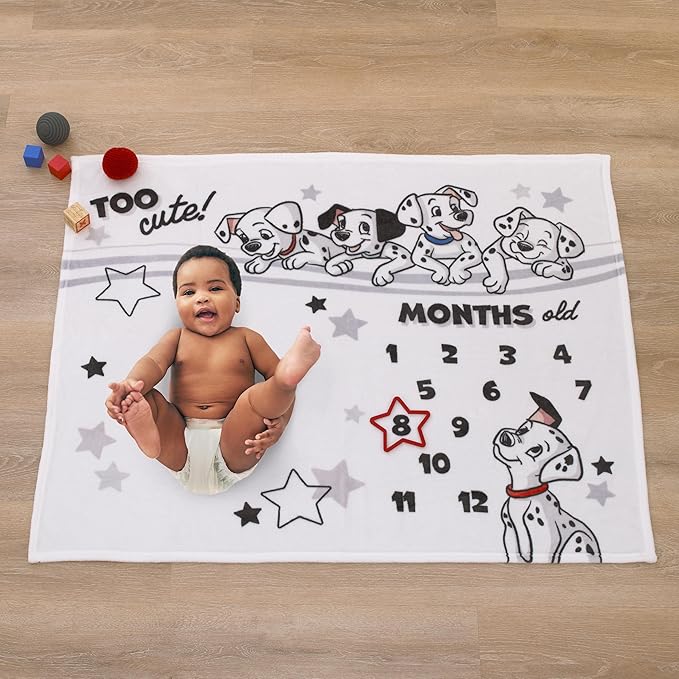Disney 101 Dalmatians White and Black Too Cute Super Soft Photo Op Milestone Baby Blanket