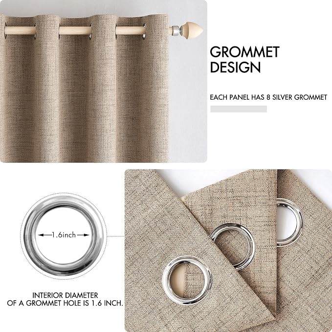 MIULEE 100% Blackout Linen Textured Curtains for Bedroom Solid Thermal Insulated Copper Brown Grommet Room Darkening Curtains & Drapes Luxury Decor for Living Room 52 x 54 Inch (2 Panels)