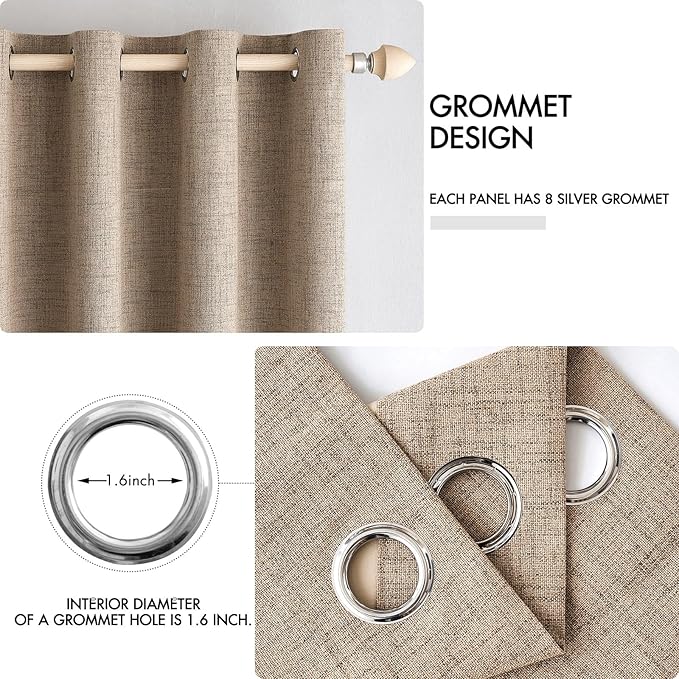 MIULEE 100% Blackout Linen Textured Curtains for Bedroom Solid Thermal Insulated Copper Brown Grommet Room Darkening Curtains & Drapes Luxury Decor for Living Room 52 x 63 Inch (2 Panels)