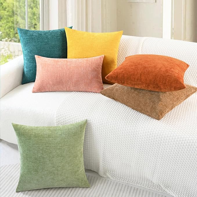 CaliTime Decorative Couch Throw Pillow Covers 16 X 16 Inches Teal | Pack of 2, Cozy Chenille Cushion Cases for Sofa Bed Living Room Farmhouse Home