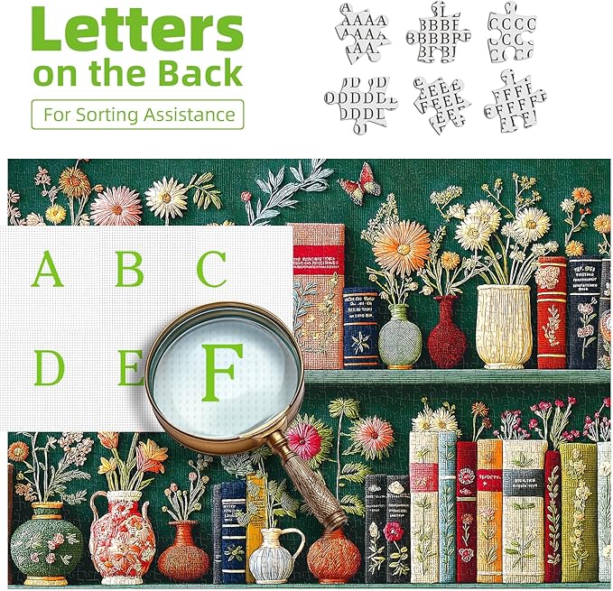 Blueforest Wildflower Embroidery Puzzles for Adults 1000 Pieces, Vintage Flower Book Puzzle, Wildflower Pages Jigsaw Puzzle for Book Lover, Floral Art Bookshelf Library Puzzles