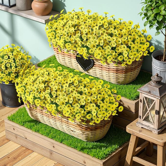 Alupssuc 20 Bundles Artificial Daisies Flowers Fake Silk Plant for Indoor Outdoor Decor, UV Resistant No Fade Faux Spring Flowers for Garden, Porch & Patio Decoration,Yellow