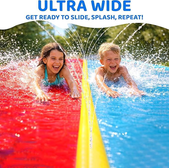 JAMBO Premium 18Ft Budget Slip Splash and Slide, Heavy Duty Water Slide with Advanced Sprinkler System, Backyard Waterslide, Splash Mat, Outdoor Water Toys n Slides for Kids