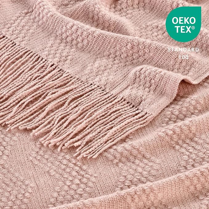 BOURINA Pink Throw Blanket 50x60 Inches Throw Textured Solid Soft Ripple Throws and Blankets for Sofa or Bed Knitted Decorative Throw