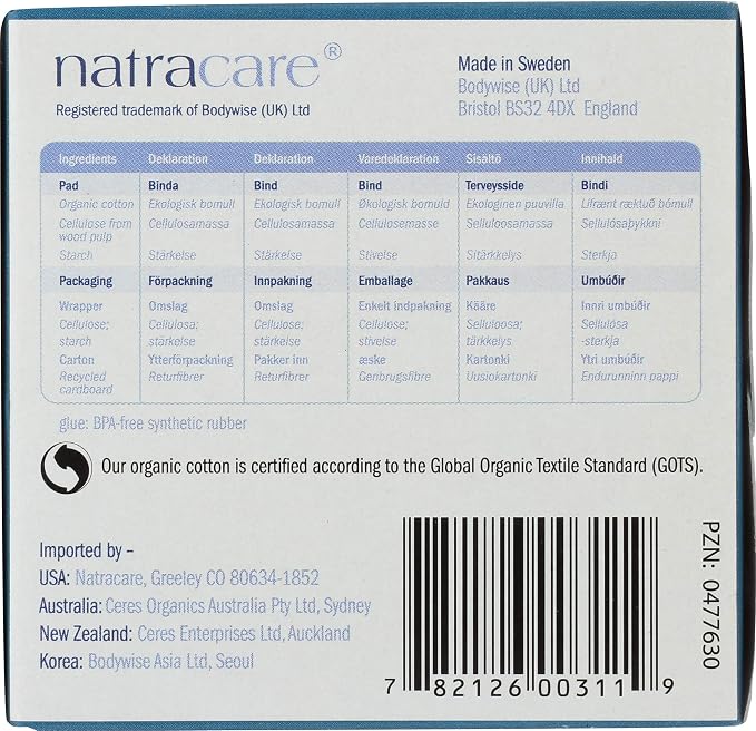 Natracare Slim Fitting Ultra Pads Without Wings, Super Plus, Made with Certified Organic Cotton, Ecologically Certified Cellulose Pulp and Plant Starch (2 Pack, 12 Pads Total)