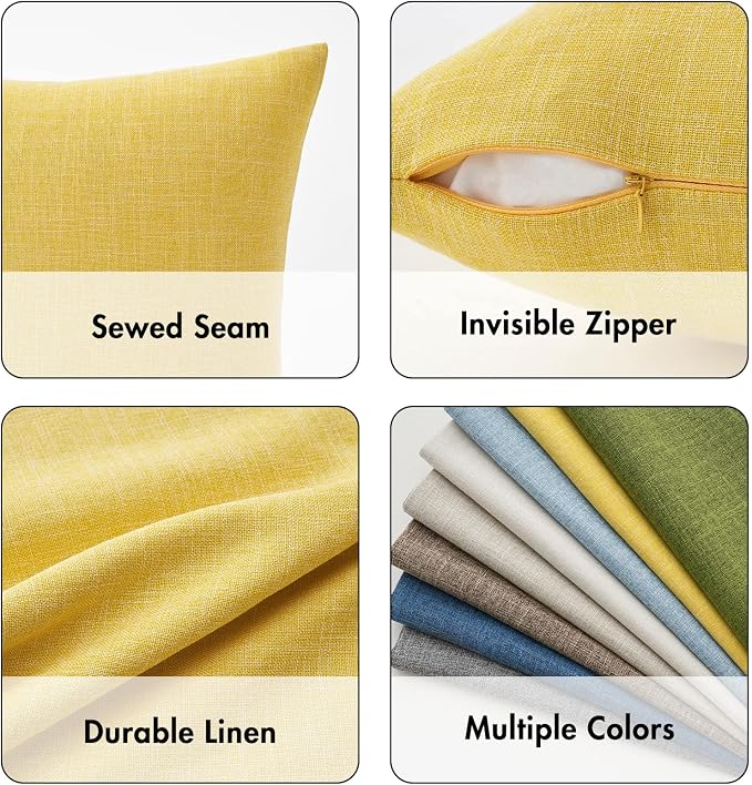 MIULEE Pack of 2 Decorative Linen Burlap Textured Pillow Covers Farmhouse Boho Accent Pillowcases Spring Home Decor for Couch Sofa Bedroom Living Room 20x20 Inch Yellow