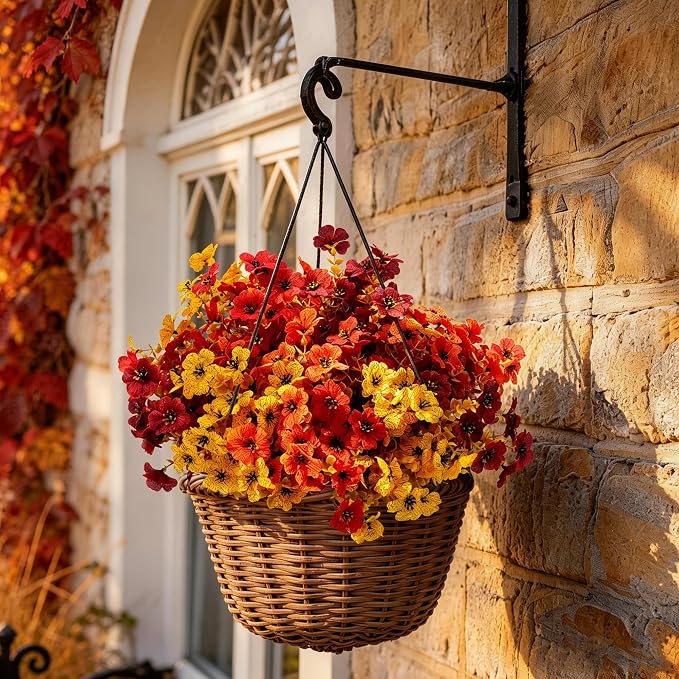 ColoPlay 20 PCS Artificial Mums for Outdoors Faux Flowers Eucalyptus Leaves | Artificial Mums for Outdoors/Indoors Fake Plants Eucalyptus Leaves, Fall Flowers for Decor Planters Boxwood Garden Porch Home