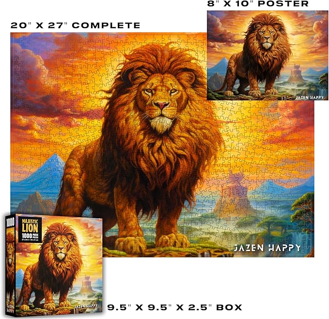 Challenging Jigsaw Puzzle for Adults and Families - 1000 Pieces - Majestic Lion - Jazen Happy - 27x20 inch - Poster Included Puzzle