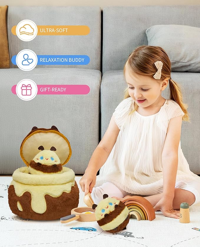 OLAOLA Cute Bee Plush Pillow, Soft Honeybee Stuffed Animals, 11.8 Inch Plushie Toy with 2 Small Bees for Kids Adults