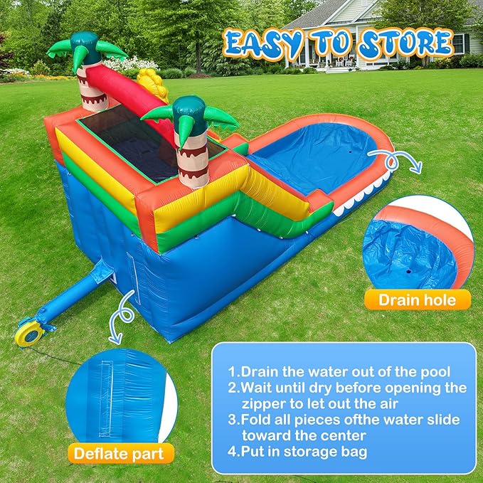 Tropical Inflatable Water Slide for Kids & Adults – 21FT Giant Blow Up Pool Slide with Climbing Wall, Splash Pool, Palm Tree Theme – Wet & Dry Use, 950W Blower, Backyard Summer Fun