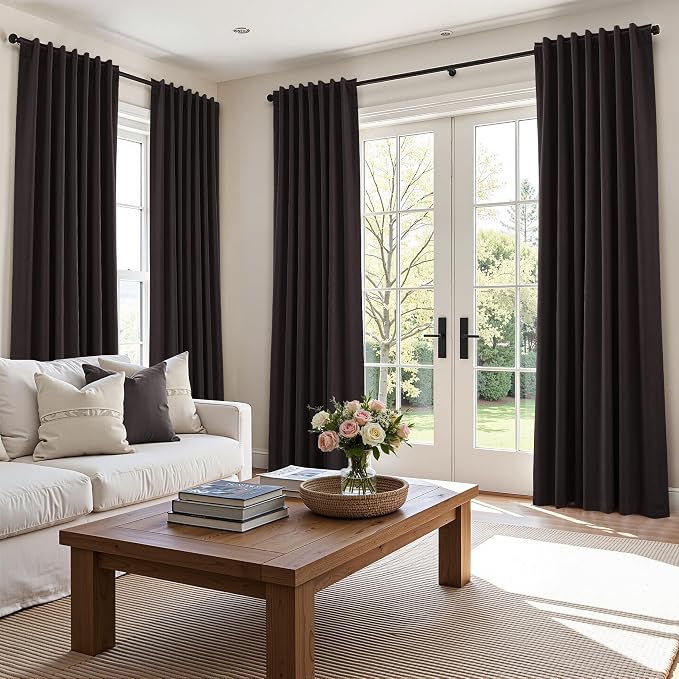 Guken 100% Blackout Curtains 90 Inch Length 2 Panels Set for Living Room Bedroom Back Tab Thermal Insulated Black Out Linen Drapes Room Darkening Cocoa Coffee,52x90