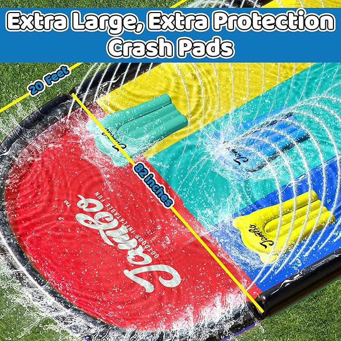 JAMBO XL 20Ft Premium 3 Lane Slip Splash and Slide with 3 Bodyboards, Heavy Duty Water Slide- Advanced 3-Way Water Sprinkler System, Backyard Waterslide Outdoor Water Toys n Slides for Kids