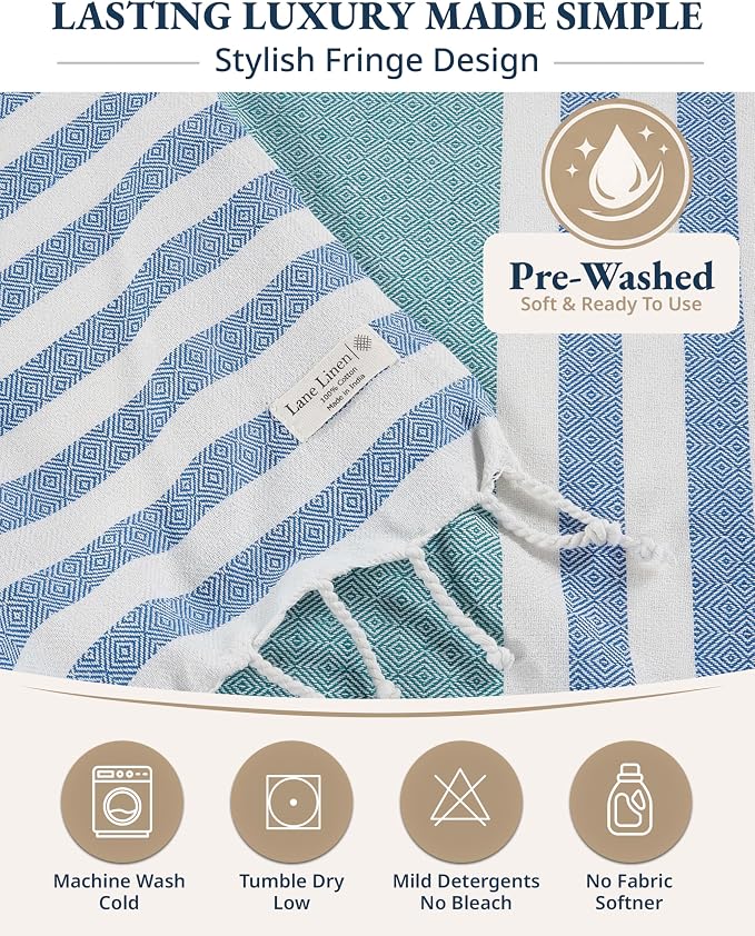 Lane Linen Beach Towels 12 Pack - Oversized & Pre-Washed Large Beach Towel Set - Stylish Pool Towels For Adults, Quick Dry, Soft & Lightweight Lightweight Travel Towel Pack, 39"x71" - Seaside Symphony