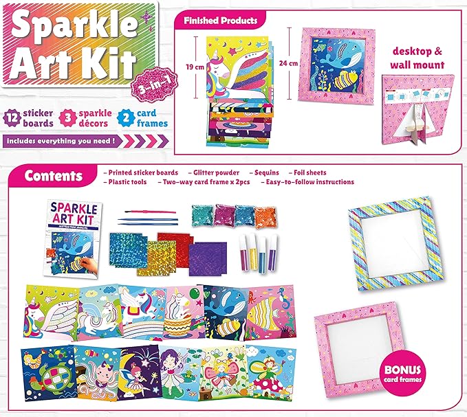 My Magic World DIY 3-in-1 Sparkle Art Set for Kids (12 Sparkly Creative Arts and Crafts Projects : Glitter/Sequin/Foil Art) Handcraft/Handmade/Creative Art