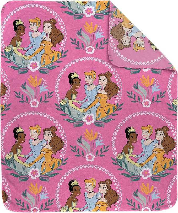 Jay Franco Kids Plush Throw Blanket – Soft & Cozy Fleece Throw for Bedroom & Couch Décor, Official Licensed Product, Pink - Princess, 40x50 - Travel Blanket