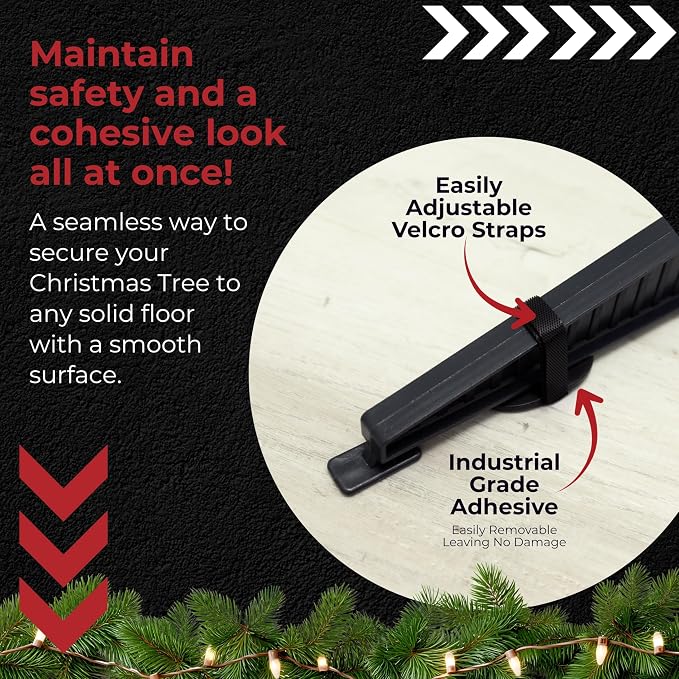 Tree Stand Anchor, No-Drill, Anti-Tip, Adhesive Safety Straps - Just Peel & Stick to Childproof and Babyproof Your Home 4-Pack