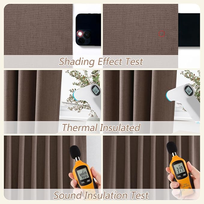 Guken Mocha Mousse 100% Blackout Linen Curtains 96 Inch Length 2 Panels Set for Living Room Bedroom Back Tab/Rod Pocket Thermal Insulated Farmhouse Black Out Drapes Room Darkening,52x96