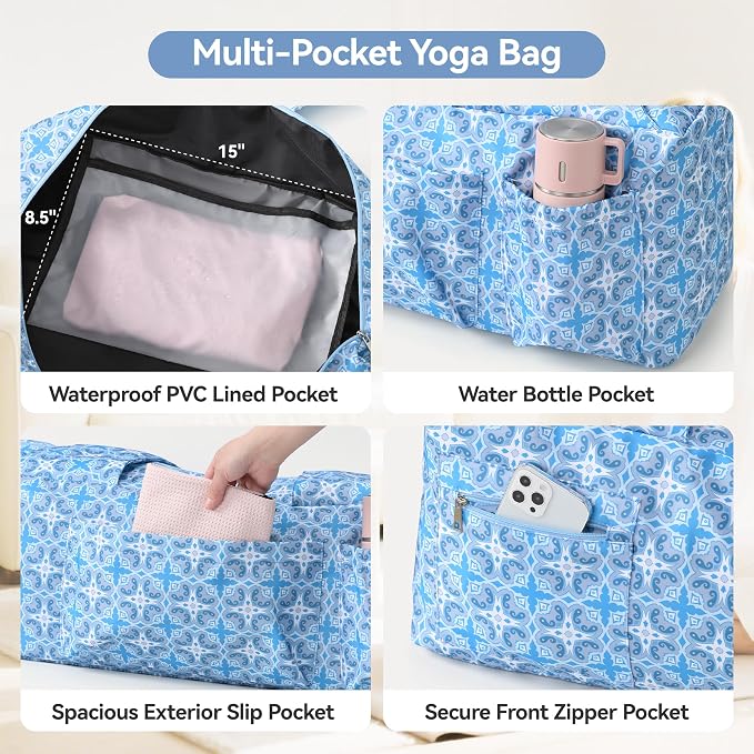 BOULDER BEE Yoga Mat Bag with Wet Pocket, Large Yoga Mat Carrier Fits All Your Stuff, Personalized Yoga Gifts, Gym Tote Bag for Women