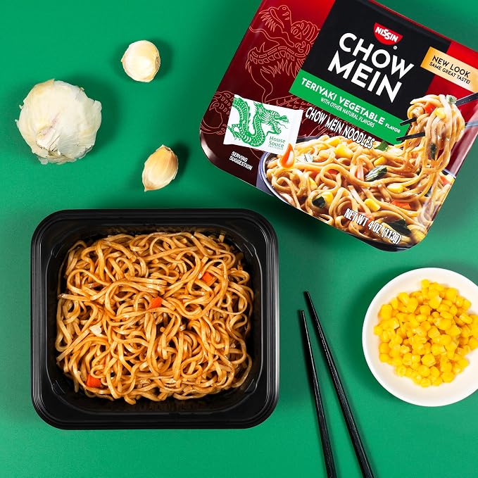 Nissin Chow Mein Noodles, Teriyaki Vegetable, 4 Ounce (Pack of 8) | 10g Protein