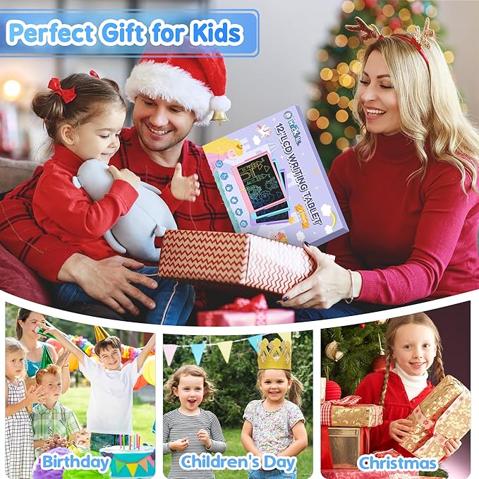 Hockvill LCD Writing Tablet for Kids 12 Inch, Toys for Boys Girls Drawing Pad for 3 4 5 6 7 Year Old Kids Toys, Toddler Erasable Doodle Board Travel Essentials, Valentines Day Gifts for Kids- Blue