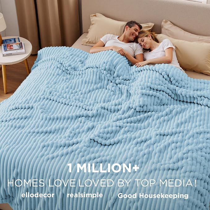 Bedsure Soft Large Fleece Blanket for Bed Light Blue 120"x120" | Birthday Gifts for Women Mom Her, Warm Lightweight Cozy Fluffy Throw Blanket Sofa, Dorm Room Home Decor, Machine Washable