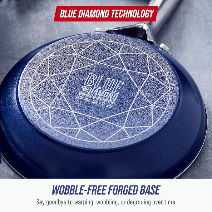 Blue Diamond 12" Diamond Infused Ceramic Nonstick Frying Pan Skillet, Blue | PFAS-Free Ceramic Nonstick, Dishwasher & Oven Safe, Stay Cool Handle, Durable Metal Utensil Safe, Egg & Omelet Pan