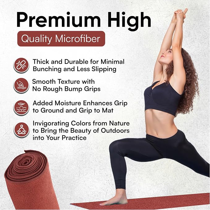 Yoga Mat Towel - Double Sided Microfiber Yoga Towel - Sweat Absorbent Non Slip Hot Yoga Towel - Lightweight, Quick Drying Pilates Towel - 73" x 26", Sedona