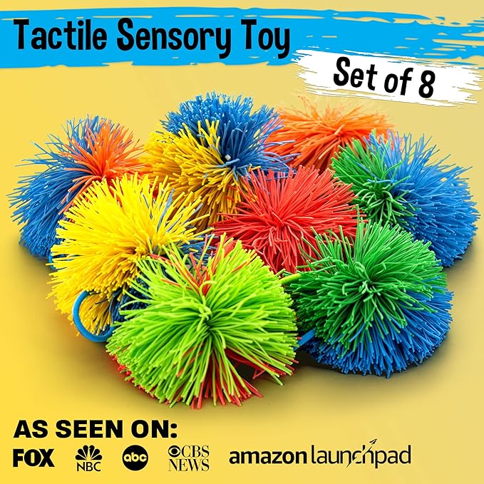 Stringy Balls & Sensory Toys for Kids 8 Pack - Stocking Stuffers For Kids Ages 4 5 6 7 8 9 Year Old Gift Ideas - Best Birthday Toddler Gifts for Boys & Girls - Monkey Pom Balls Fidget Toys Stress Ball