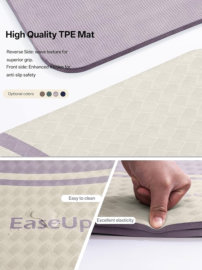 EaseUp Extra Thick Yoga Mat -2/5 inch (10MM), 72.8x31.5" Extra Long-Wide, Professional TPE Non-slip yoga mats for Yoga,Exercise, Workout,Pilates and Fitness, with strap