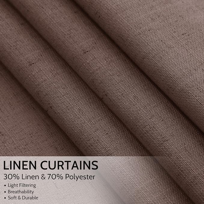 Nanspring Cappuccino Linen Curtains 84 Inch Length 2 Panels Set for Living Room Back Tab Light Filtering Semi Sheer Curtain for Bedroom Simple Style Drapes, 52x84 inch, 2 Panels