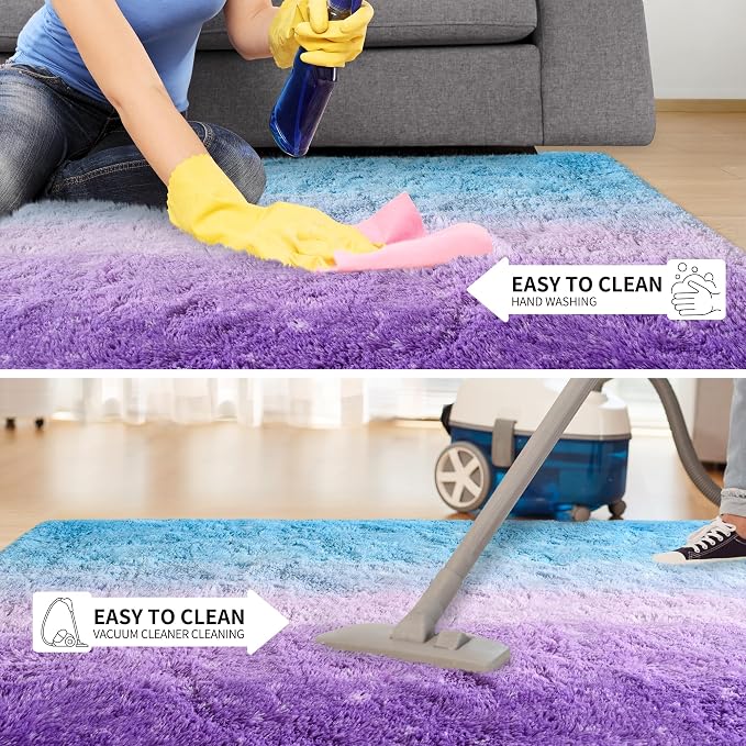 Tepook Fluffy Large Rugs for Living Room, Area Rug 6x9 Soft Carpet for Bedroom, Modern Shaggy Rug for Kids Boys Girls, Plush Indoor Nursery Home Decor Rug with Non-Slip Bottom, Purple and Blue
