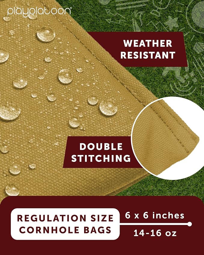 Play Platoon Cornhole Bags Weather Resistant- Set of 8 Regulation Bean Bags for Tossing- Official Professional Size & Weight Corn Hole Bags Two Color All Weather Cornhole Beans Bag Set with Tote Bag