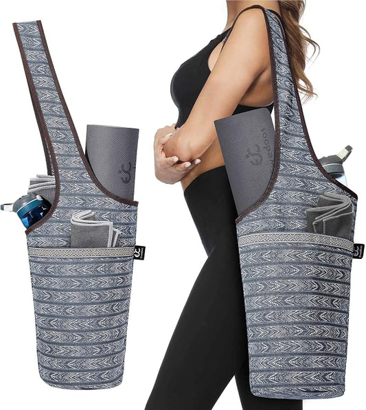 Ewedoos Canvas Yoga Mat Bag Fits Most Mats Yoga Bag with Large Storage Pockets to Hold More Accessories Ideal for Pilates Workout Gifts & Travel