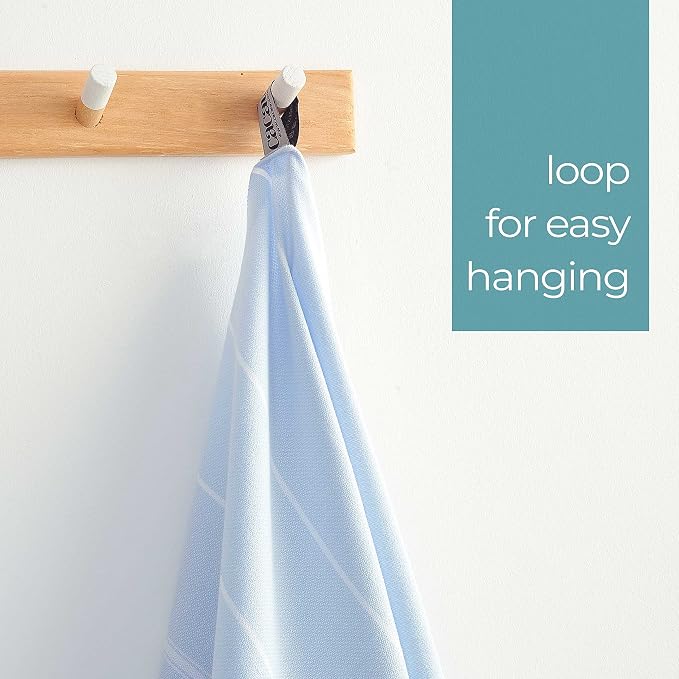 Cacala 100% Turkish Cotton Kitchen Tea Towels, Highly Absorbent Luxury Soft Quick Drying Dish Towel with Hanging Loop for Gym, Yoga, Bath, Sports, Cleaning and Kitchen (23 x 36), Baby Blue