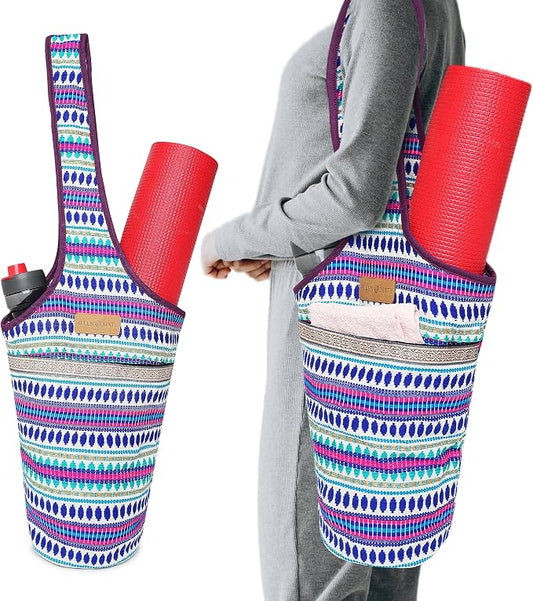 ALLEN & MATE 100% Cotton Canvas Yoga Mat Bag - Shoulder Strap Carrier Large Size Pocket Zipper Storage Yoga Bag holds more Accessories & Pilates Mats