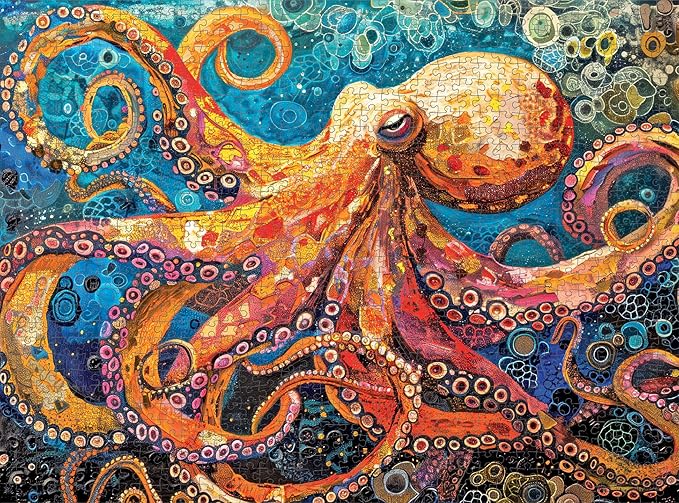 Cross & Glory 1000 Piece Jigsaw Puzzle for Adults | The Great Blue Octopus Enigma | Marine Ocean Artwork Puzzle | Challenging Brain Teaser | Vibrant Marine Art