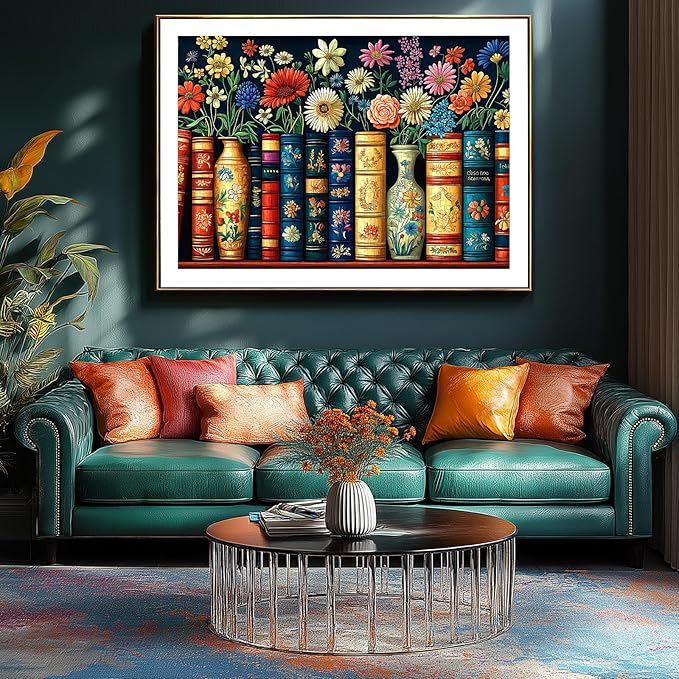 Wildflowers Books 1000 Piece Jigsaw Puzzle for Adults, Vintage Flower Book Puzzle, Floral Art Bookshelf Library Puzzles, Challenging Hard Difficult Puzzles for Adults 27.5x19.7 Inches