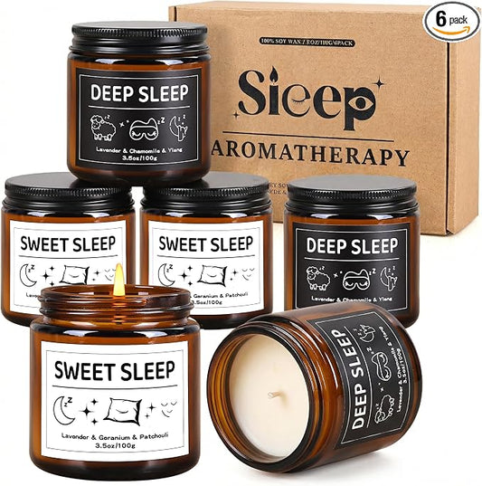 6 Pack Scented Candles Gift Set, 21 oz Natural Soy Wax Glass Jar Sleep Candles for Home, Lavender & Chamomile for Stress Relief, Relaxation Gifts for Women & Men