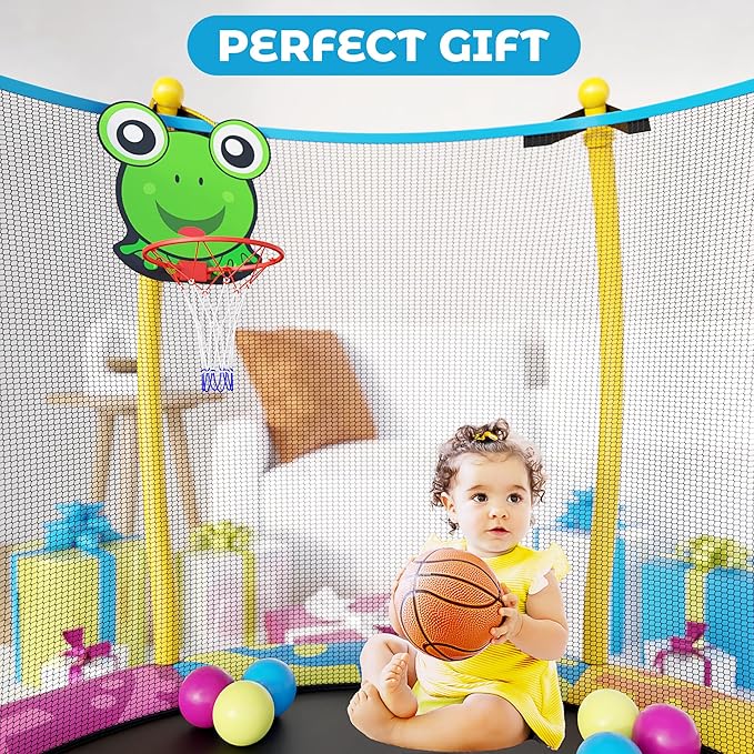 Happin® 55’’ Trampoline for Kids with Safety Enclosure, Indoor & Outdoor Toddler Trampoline, Ultra Safe Design with Multi Activity Accessories, Perfect Toddler Gift for Boys & Girls Ages 1–8