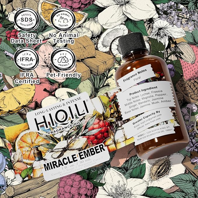 HIQILI Miracle Ember Fragrance Oil - Sweet Fruity Floral Scent for Candle & Soap Making, Essential Oil Diffusers - 1 Fl Oz