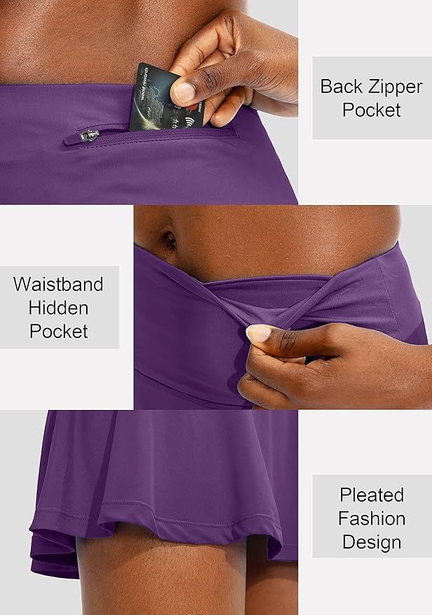 Pleated Tennis Skirt with 4 Pockets | 14", 3.5" High Waisted, Soft, Lightweight, Mesh Built-in Shorts, Dressy, Casual, Athletic, Golf, Skort for Women