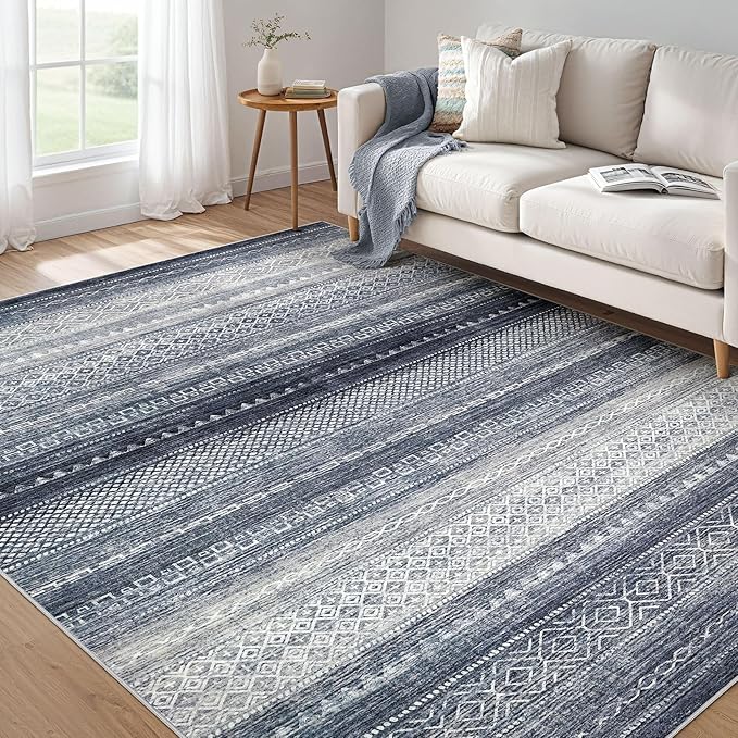 Nakagishi Boho 5x7 Area Rug Living Room Rugs Machine Washable Blue | Soft, Pet & Kid Friendly, Carpet for Living Room/Bedroom/Office/Kitchen/Nursery, Daily Home Decor Stain Resistant Moroccan