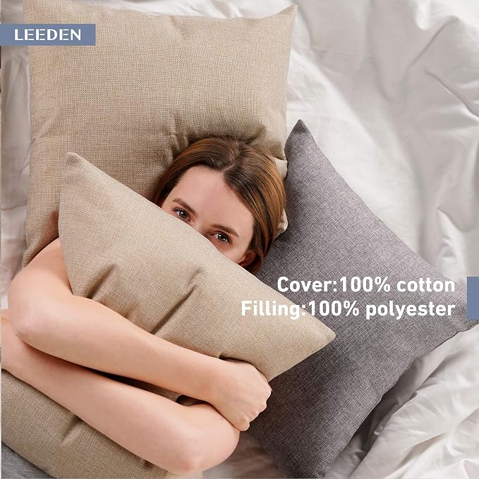 Leeden 22 x 22 Pillow Inserts (Set of 2) - Throw Pillow Inserts with 100% Cotton Cover - 22 Inch Square Decorative Pillows for Sofa, Couch, Bed and Home Decor