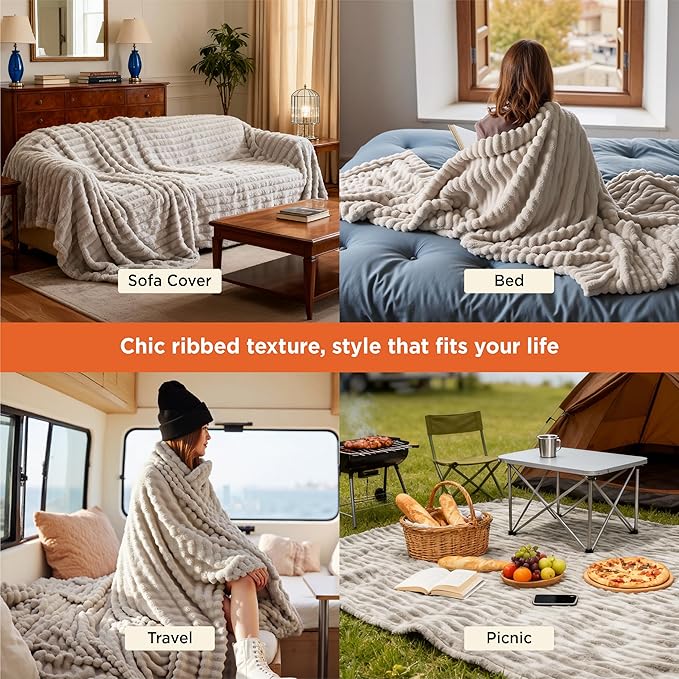 Bedsure GentleSoft King Size Blanket for Bed - Cozy Soft Blankets for Women, Cute Large Fleece Throws for Girls, Beige, 108x90 Inches