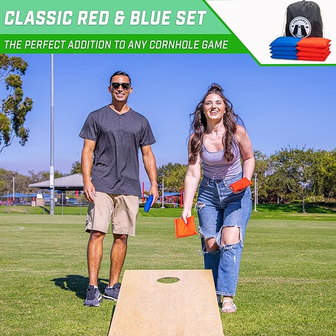 GoSports Official Regulation Cornhole Bean Bags Set of 8 – for Fun Casual Cornhole Games - All Weather - American Stars and Stripes or Red and Blue