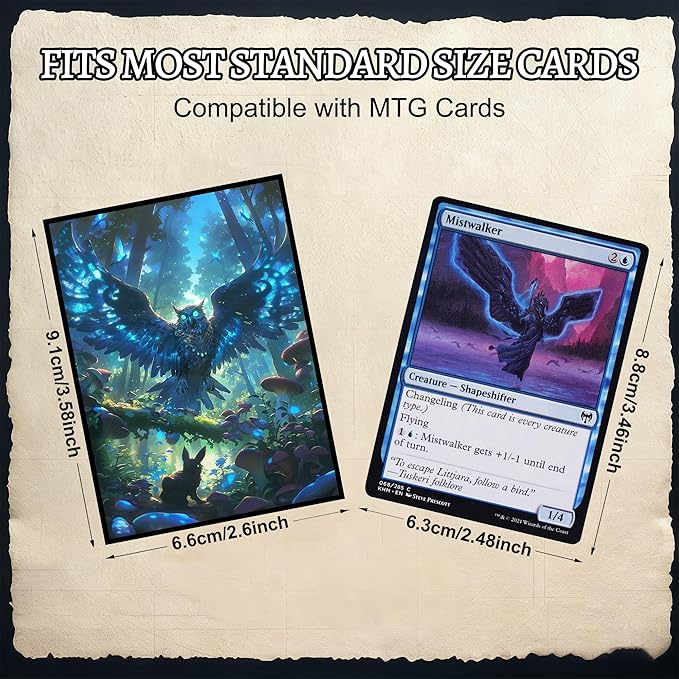 Kabinka MTG Card Sleeves - 100 Standard Size Pack Clear Front & Matte Finish Back with Owl, Premium Sleeves for Magic The Gathering TCG